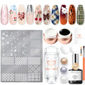 modelones 16Pcs Nail Stamping Kit French Tip Stamper Plaid Nail Stamp Plate - color: A A A1 Classic Plaid Elegance