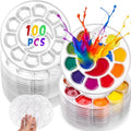 100 Pcs Large Clear Round Paint Tray Palette Disposable Watercolor Palette Acrylic Paint Pallet Color Mixing Tray for Painting Party Oil Watercolor Craft Supplies DIY - style: Round