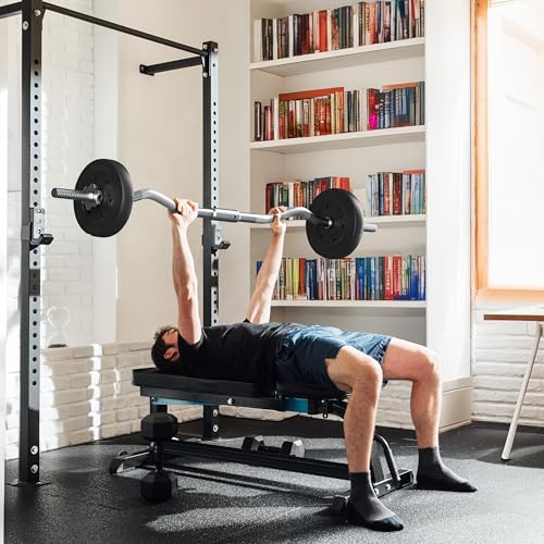 Yaheetech Curl Bar with Weights Adjustable W-Shaped Barbell Home Gym Set | Knurled iron bar with concrete-filled hdpe plates, star locks adjust weight for compact, gym-free strength training at home - size: 44 lbs