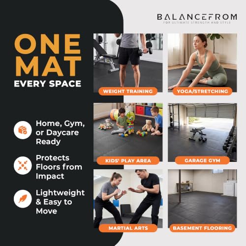 BalanceFrom Puzzle Exercise Mat 1-inch Thick, EVA Interlocking Foam Floor - color: Black, style: One Inch Thick, 72 Square Feet