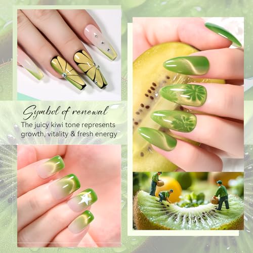 Makartt Cat Eye Gel Nail Polish - 10ml Premium Holographic Magnetic Gel with Magnet Stick, Shimmery Galaxy Effect, Long-Lasting Soak Off UV for Salon & Home DIY - Kiwi Green - color: Kiwi Fruit