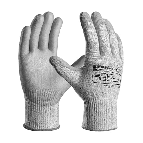 COOLJOB 12/120 Pairs Cut Resistant Work Gloves PU Coating, ANSI A2 A4 A6 A9 - size: Large (Pack of 120)