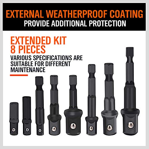 8-Piece Impact Sockets Adapter Sets, Hex Shank 1/4" 3/8" 1/2" - color: 8 Pcs Impact Sockets Adapters