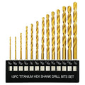 GMTOOLS 13 Pcs Titanium Coated Twist Hex Shank Drill Bit Set, 135 Degree Tip HSS Impact Drill Bit Set with Storage Case for Metal, Aluminum, Steel, Wood, Plastic, Quick Change Design 1/16" to 1/4" - style: 13PCS