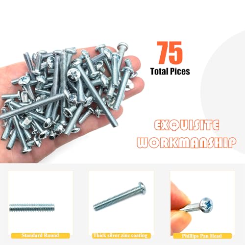 75 Pcs 5 Sizes #10-32 Machine Screws Knob Screws Cabinet Screw Electricians Bolts, Carbon Steel Zinc-Plated Phillips Pan Head Machine Screw Assortment Kit - size: #10-32-5Size-75P