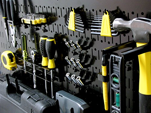 Wall Control Pegboard Rack Horizontal Metal Pegboard Garage Tool Storage Pack - Two 32-Inch Wide x 16-Inch Tall Easy To Install Peg Boards (Black) - color: Black