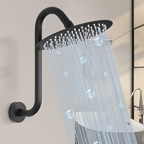 S Shaped Shower Arm, High Rise Shower Head Extension Pipe Standard 1/2" Connection with Flange, Awesome Shower Experience-Stainless Steel Bathroom Accessory(12 Inch S Shape, Matte Black) - color: Matte Black, style: 12" S Shape