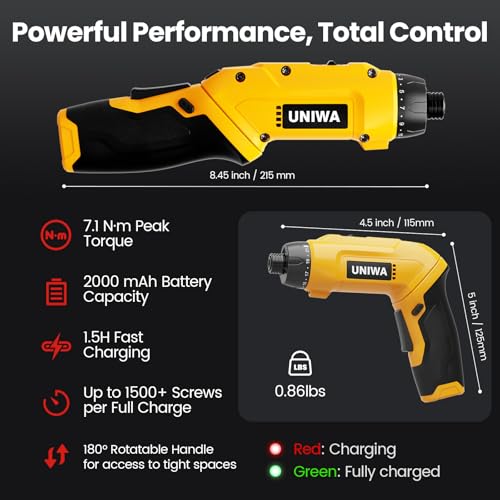 UNIWA Cordless Electric Screwdriver Rechargeable-650 RPM Power Drill-Yellow - color: Yellow