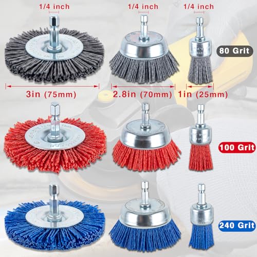 Nylon Brush for Drill,9Pcs Abrasive Filament Nylon Wire Bristle Drill Wheel