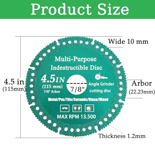 6 Pack 4-1/2" Indestructible Disc for Grinder Set, Diamond Multi-Purpose Saw Blades with 7/8" Arbor, Cut Off Wheels Tool for Smooth Cutting Ceramic Tile Glass Metal Wood PVC Pipe