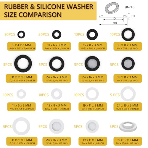 135 PCS Rubber & Silicone Hose Washers Kit, 16 Sizes with Screen Filter - size: 135PCS