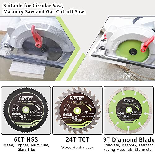 4-1/2" Circular Saw Blades Set,6pcs HSS/TCT/Diamond Saw Blades,3/8 inch Arbor