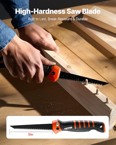 VEVOR Folding Jab Saw, 5 in Foldable Keyhole Saw with Soft Grip Handle, Folding Drywall Hacksaw with Triple Ground Teeth and Sharp Tip, for Drywall, Wood, PVC Pipes, Thin Sheets, Wall Panels - size: 5 inch