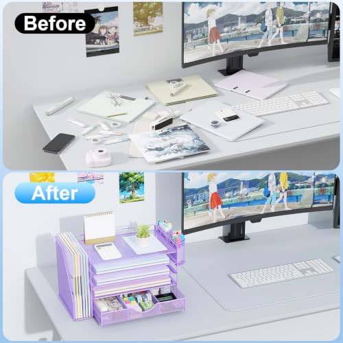 gianotter 5-Tier Desk Organizer with Drawers and File Holders - color: Light Purple, size: 5T