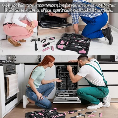 MARTCOLOR Pink Household Tool Set for Women with Storage Case, 58-Piece - color: Pink