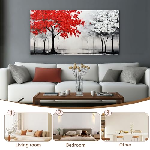 AUUZAIUA Large Canvas Wall Art Red and White Misty Forest Painting 20"x40" - size: 20"L x 40"W