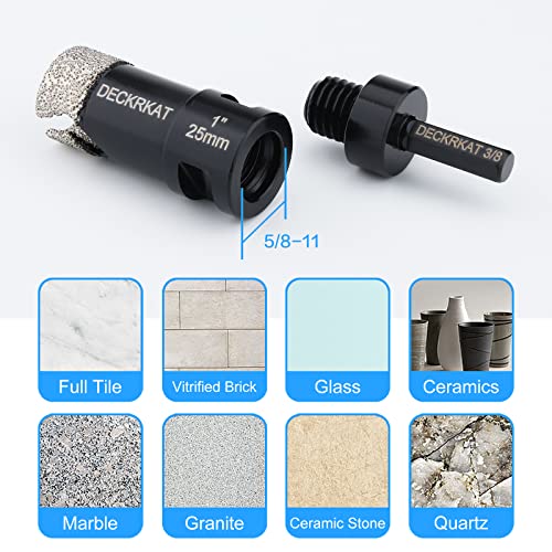 Dry Diamond Core Drill Bits 1 inch with Slots 25mm Diamond Hole Saws, with 5/8-11 Thread to 3/8” Hex Shank Adapter Fit Both Angle Grinders & Electric Drills for Porcelain Granite Tiles Brick Concrete - size: 1”（25mm）