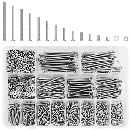 1560PCS M3 Bolts and Nuts Assortment, GTERNITY Metric M3x50/45/40/35/30/25/20/16/12/10/8/6/4 mm Cap Screws Assorted M3 Hex Socket Head Screws Nuts Washers Kit, 304 Stainless Steel - size: M3 1560 B