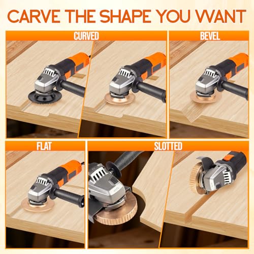 Beaiguna 5PCS Wood Carving Disc, 4IN and 4 1/2IN Angle Grinder Polishing Pad Stump Grinder Wheel, Angle Grinder Sanding Disc Tungsten Carbide Wheel Tools Set, Upgraded Wood Grinding Wheel Discs