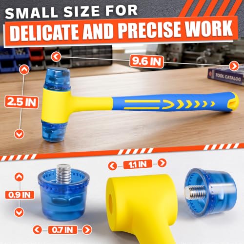 Small Plastic Mallet Hammer 4.9 Oz, Dual 1",25mm Heads, 9.6 Inch Long - color: Blue-yellow