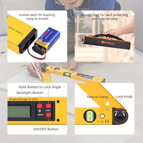 Neoteck 225° 16 inch Digital Angle Finder Aluminum Protractor LCD Backlight - color: Gold
