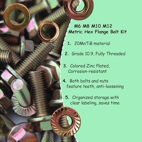 751Pcs Metric Flange Bolt Assortment, Metric Bolt Assortment Kit - size: M6x1.0, M8x1.25, M10x1.5, M12x1.75