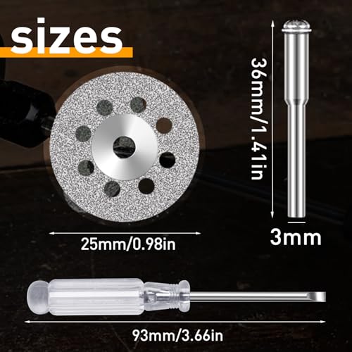 FOTYBEI 20pcs 545 Diamond Coated Cutting Wheel (25mm) for Dremel Rotary Tool with 402 Mandrel (3mm) 4pcs and Screwdriver for Rotary Tool Accessories Stone Glass Cutting (20pcs-25mm) - style: 20pcs-25mm