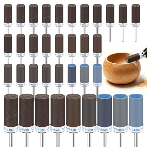 36Pcs Sanding Drums for Dremel, 1/8" Shank 180-3000 Grit – Wood/Metal/Stone