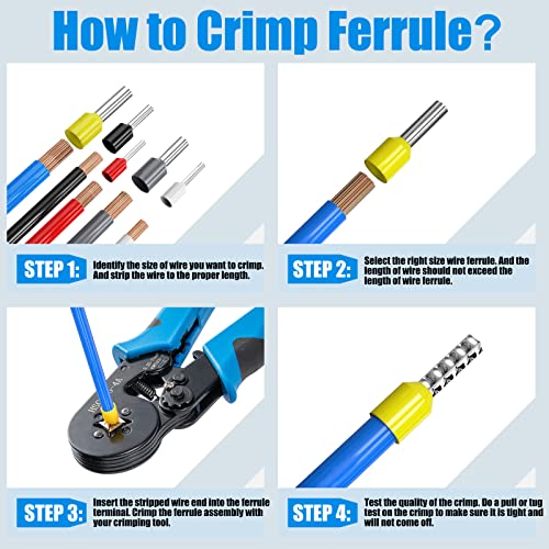 LUNEY 1250PCS Wire Ferrules Crimping Tool Kit for AWG 23-7(0.25-10mm²)