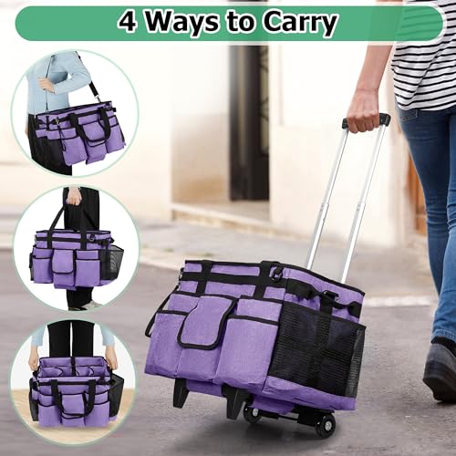 LoDrid Professional Rolling Cleaning Bag with Detachable Trolley, Purple - color: Purple