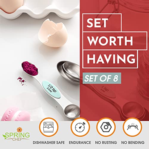Spring Chef Stainless Steel 8 Magnetic Measuring Spoons for Kitchen, Mint - color: Mint, size: 1-Pack