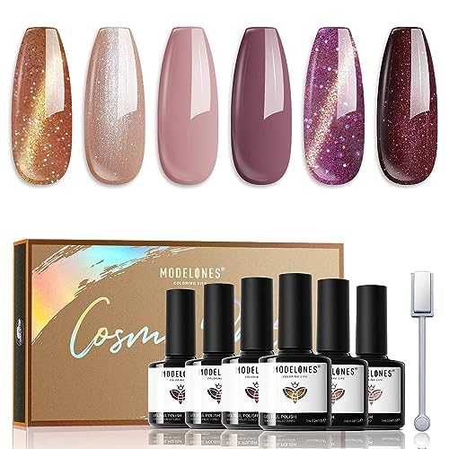 modelones Fall Gel Nail Polish Set 6 Colors, Nude Brown Burgundy - color: A Nude Brown
