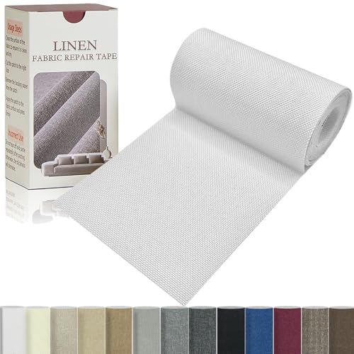 Gheeidau Linen Repair Tape 4x70 Inch Self-Adhesive Couch Patch Repair Fabric Patch for Furniture,Sofas,Cushion,Chairs,Bags,Linen Goods(White) - color: White