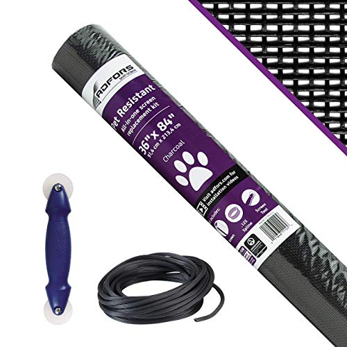 Saint-Gobain ADFORS Pet-Resistant Door & Window Screen Repair/Replacement Kit, 36 inches x 84 inches Charcoal Mesh with Spline/Rolling Tool & Spline -For DIY Window & Door Screens, Tear-Resistant
