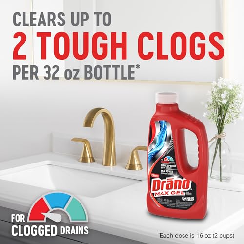 Drano Max Gel Drain Clog Remover & Cleaner, Safe for All Pipes/Septic, 32oz - size: 32 Fl Oz (Pack of 1)