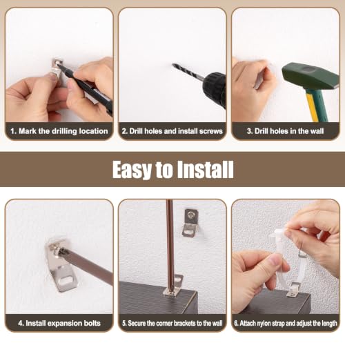 12 Pack Furniture Anchors for Baby Proofing, Furniture Wall Straps - color: White Nylon Straps - 12 Pack