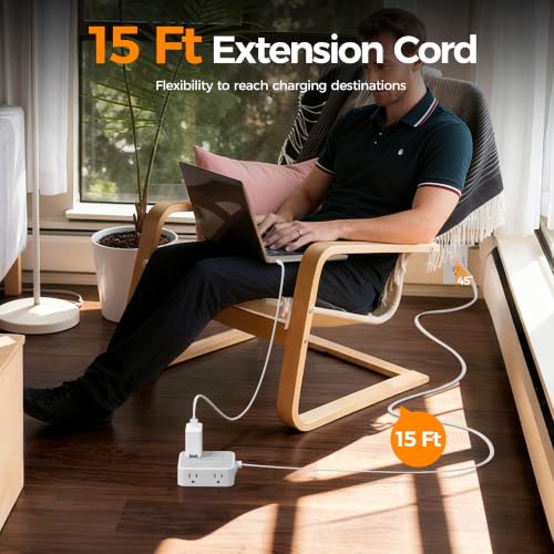 TESSAN Surge Protector Power Strip with 900J Surge Protection, 15 Ft, Grey - color: Grey with 1 USB C, size: 15 feet