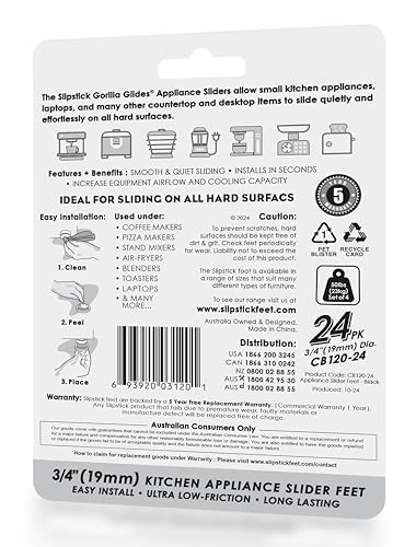 Slipstick GorillaGlides Kitchen Appliance Sliders (24 x 3/4” Round Glides) Self Adhesive Countertop Appliance Sliders Provide Easy Sliding and Saves Space on Counters - size: 3/4 Inch Appliance - 24 Pack
