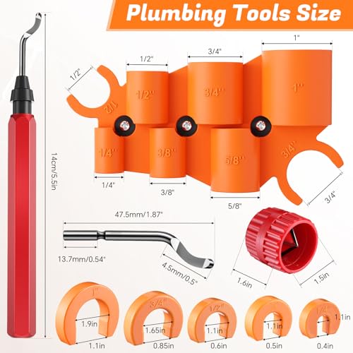 18 Pcs Plumbing Tool Kit, Pipe Depth Gauge, Reamer,Normal,Red