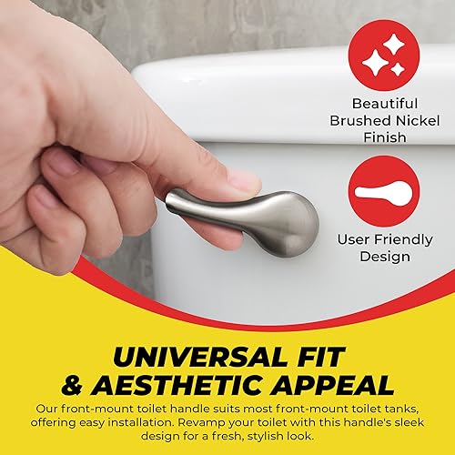 Qualihome Front Mount Brushed Nickel Toilet Handle Replacement Kit with 2 Inch Universal Toilet Flapper Replacement Kit and Stainless Steel Toilet Flapper Chain - color: Brushed Nickel