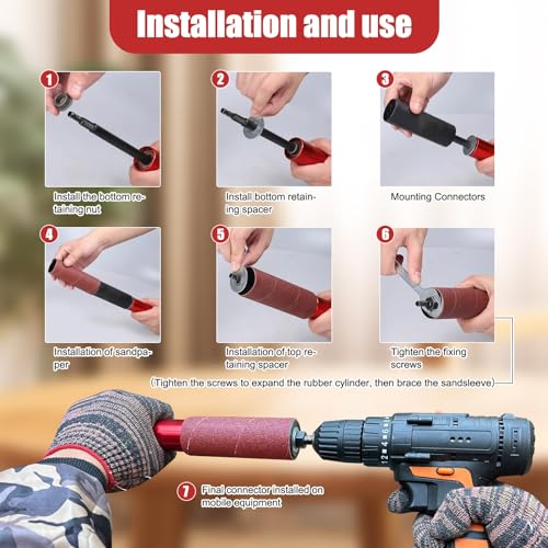 Handheld Spindle Sander Adapter for Power Drill, Portable Sanding Drum, Universal Hexagonal Attachment for Power Drill Chuck