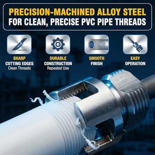 2Pcs Pvc Pipe Threader for 1/2" & 3/4", DIY Home Plumbing Tools Repair Kit - 4 in 1 Water Pipe Thread Cutting Tool for Plastic Pipes, Internal & External Pipe Tapping and Threading Tool for Drill