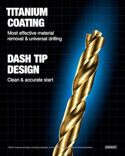 CRALY 1/4 Inch 10-Pc Cobalt Drill Bit Pack, M35 HSS Titanium Coated Jobber Length Twist Drill Bits, Dash Tip & 135 Degree Split Point, 3-Flat Shank, for Hard Metal, Stainless Steel, Cast Iron, Plastic - style: 1/4‘’ 10-Pack