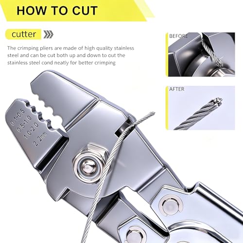 Twidec/Wire Rope Crimping Tool Up To 2.2mm Swaging Tool With 160PCS 1/16''Aluminum Crimping Loop Sleeve And 66FT 1/16'' 304 stainless steel Wire Rope 12PCS Wire Rope Thimbles Kit - style: 66FT