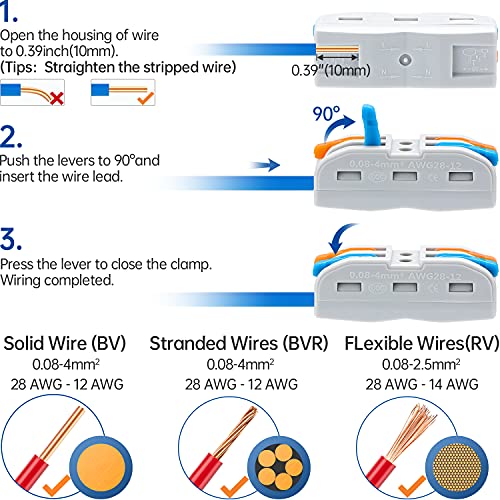 65 Pcs Compact Wire Splicing Connectors Assortment Pack, Multi-Conductor Lever Quick Wiring Terminals AWG 28-12