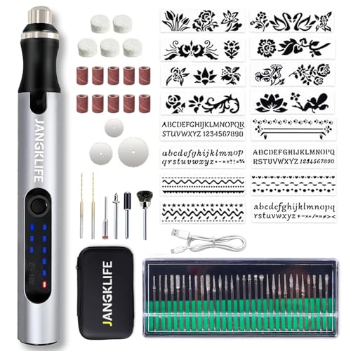JANGKLIFE USB Rechargeable Engraving Pen with 42 Bits, Mini Rotary Tool kit,Engraver for Wood, Metal, Glass, and Plastic - Ideal for DIY, Jewelry, and Model Making
