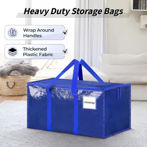ukeetap 8 Pack Extra Large Clothes Storage Bins with Lids, Moving Bags,Blue - color: Blue, size: 8 Pack