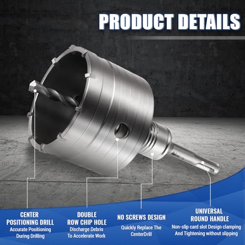 Concrete Hole Saw Kit with Upgraded SDS Plus & Max Shank, Kit Size 30 40 50 65 80 100 110 MM, Concrete Hole Saw Set for Concrete Brick Stone Cement Wall