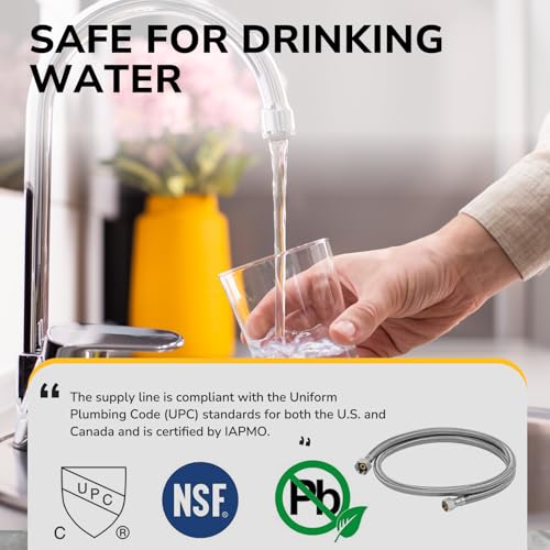 48" Faucet Supply Line, 3/8 inch Comp x 1/2 inch FIP Faucet Connector, Braided Stainless Steel Faucet Hose for Bathroom Sink and Kitchen, Leak-Resistant cUPC Certified Water Supply Line, 2 Pack - size: 48inch