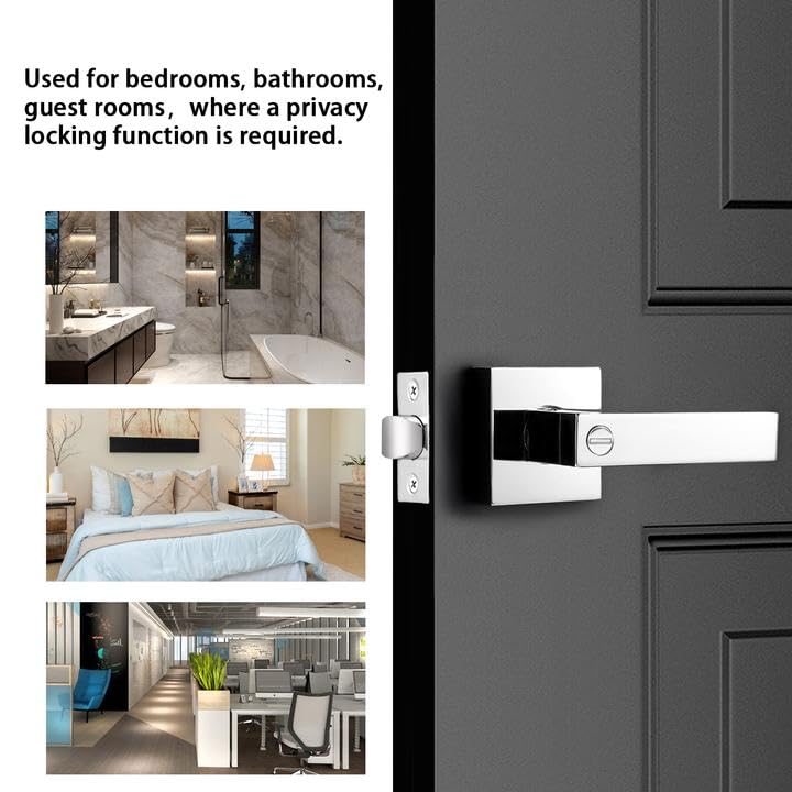 Probrico Polished Chrome Privacy Door Levers Heavy Duty Lockset for Interior Bedroom/Bathroom, Flat Square Universal Handing Handlesets/Leversets, 6 Pack - color: Polished Chrome